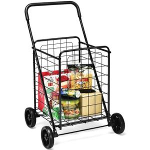 Portable Folding Shopping Cart - Heavy Duty Rolling Utility Cart for Groceries, Laundry, Storage | Compact Foldable Design with Wheels & Basket,Black