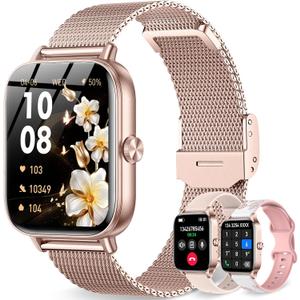 Smart Watch for Women Men, 1.85"HD Fitness Tracker (Answer/ Make Call/ Messages), 130+ Sport Modes with 24/ 7 Heart Rate/ Sleep Monitor/ Pedometer, IP68 Waterproof, Smartwatche for Android&iOS (Rose Gold)