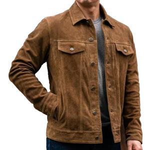 Isaac & David Chicago Vintage Trucker Suede Leather Jacket Men - Denim Biker Cafe Racer Causal Jacket Western Cowboy (US, Alpha, 4X-Large, Regular, Regular, Dusty)