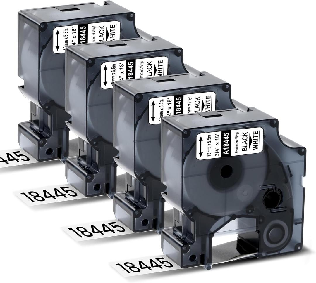 Rhino 5200 Tape Compatible with Dymo 18445 Permanent Vinyl Tape 19mm 3/4 Inch Industrial Rhino Label, Work for Dymo Rhino 4200 5000 5200 6000 Label Maker Refills, 4 Pack
