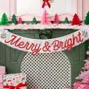 xo, Fetti Merry and Bright Fringe Banner  Red Glitter and White Iridescent, 5 Ft. | Christmas Party Decoration, Holiday Xmas Sign, Winter Photoshoot Backdrop