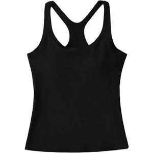 Women's Round Neck Racerback Tank Top Built-in Chest Pads Casual Slim Fit Camisole, Small
