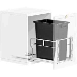 Insputer 40 QT 10 Gal Pull Out Trash Can Under Cabinet, Heavy Duty Under Sink Garbage Can Kit with Soft-Close Slides for Kitchen, Laundry,Sliding Waste Bin Container Recycling Bins with Chrome