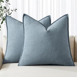 MIULEE Decorative Linen Pillow Covers 20x20 Inch Blue Grey Linen Farmhouse Neutral Couch Throw Pillows for Bed Pack of 2 Accent Modern Pillowcase Sofa Livingroom Home Decor