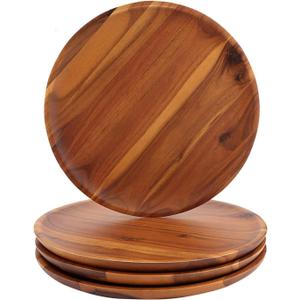 AIDEA Acacia Wood Dinner Plates, 8 Inch Round Wood Plates Set of 4, Easy Cleaning & Lightweight for Dishes Snack, Dessert, Unbreakable Classic Charger Plates - for Christmas Gift