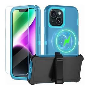 CONWOE Magnetic for iPhone 16 Plus Case,with Belt Clip,[Compatible with Magsafe] W/Tempered Glass Screen Protector,Anti-Drop,Shockproof,Heavy Duty Protection (Lake Blue)