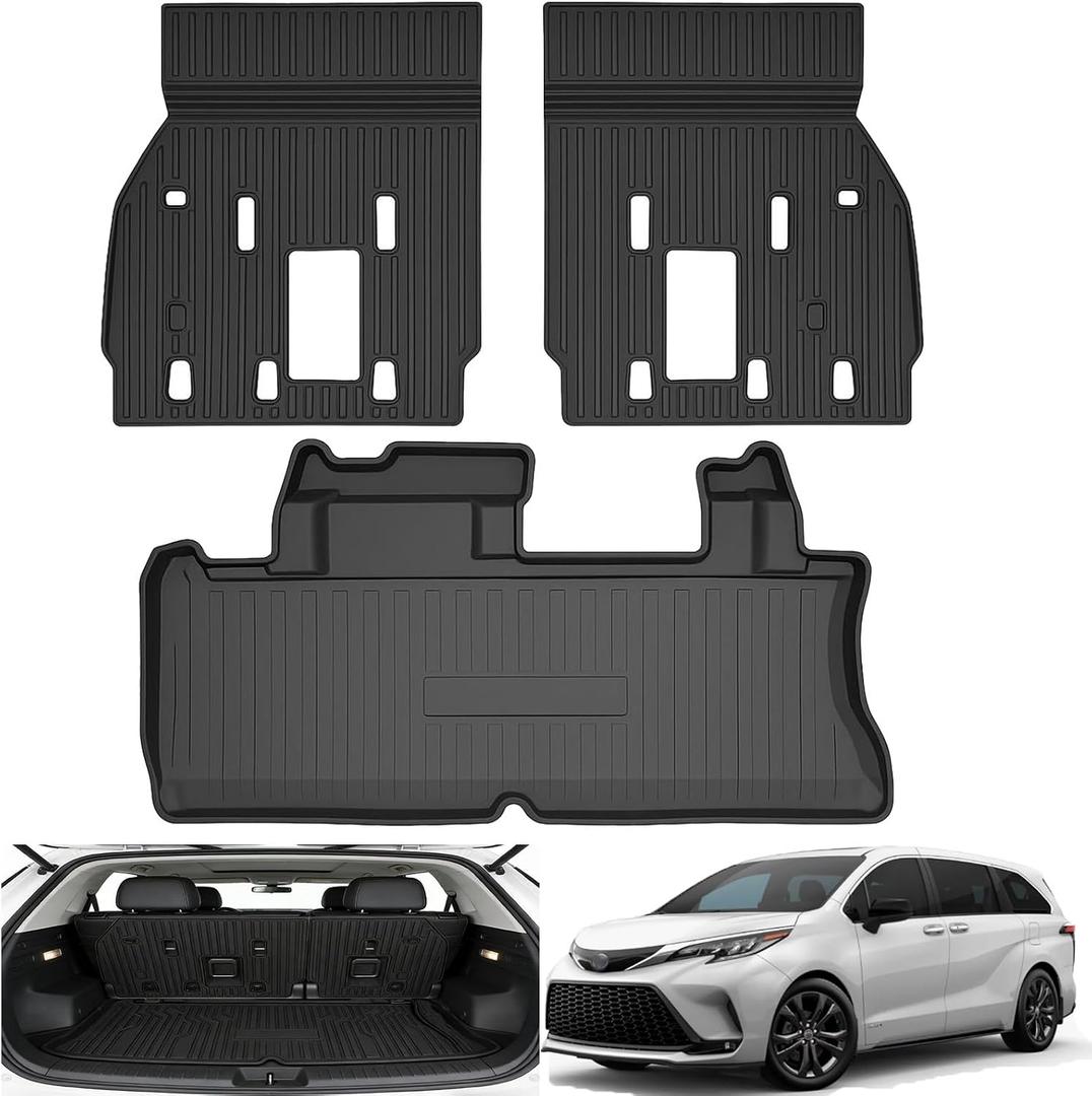 7&8 Seater Trunk Mat Backrest Mat Compatible with 2021-2025 Toyota Sienna TPE All Weather Backrest Mat Trunk Liner Replacement Protector for 2021-2025 Toyota Sienna Accessories Trunk Mat+Backrest Mat