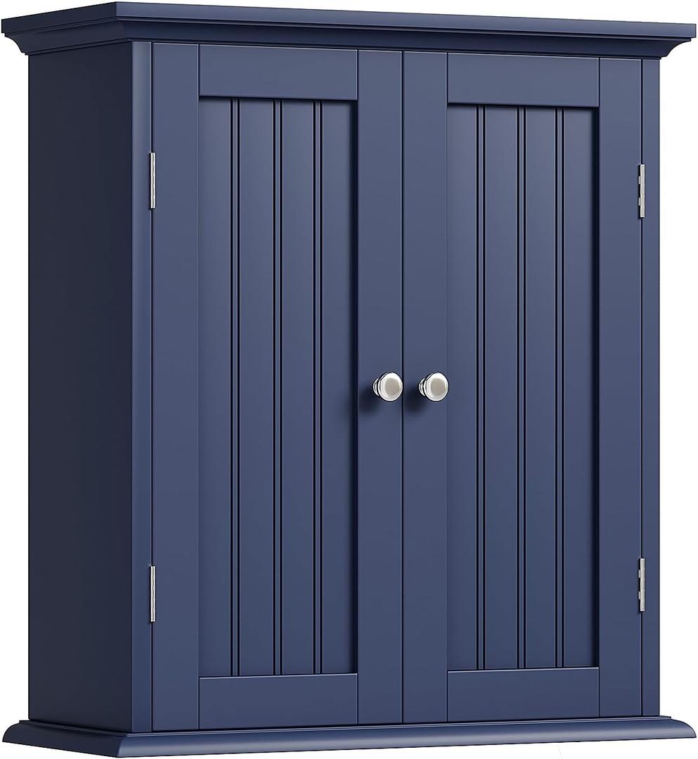 ChooChoo Bathroom Wall Cabinet, Over The Toilet Space Saver Storage Cabinet, Medicine Cabinet with 2 Door and Adjustable Shelves, Cupboard, Navy Blue, 8.8"D x 21.1"W x 24"H