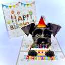 6 x 3D Pop-Up Black Schnauzer Dog Birthday Card - Dog with Cake Celebration, Whimsical Happy Birthday Greeting for Dog Lovers - Black Schnauzer Dog 3D Birthday Pop Up Card