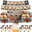 Horse Birthday Party Supplies Set with Happy Birthday Banner, Balloon, Cake & Cupcake Toppers for Horse Party Decoration