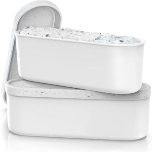 BALCI Ice Cream Containers - 2 Quart Ea. (Set of 2) - Premium Reusable Freezer Storage for Homemade Ice Cream Tub for Sorbet, Frozen Yogurt - Flexible Silicone Lids, Long Scoop - White With Sprinkles