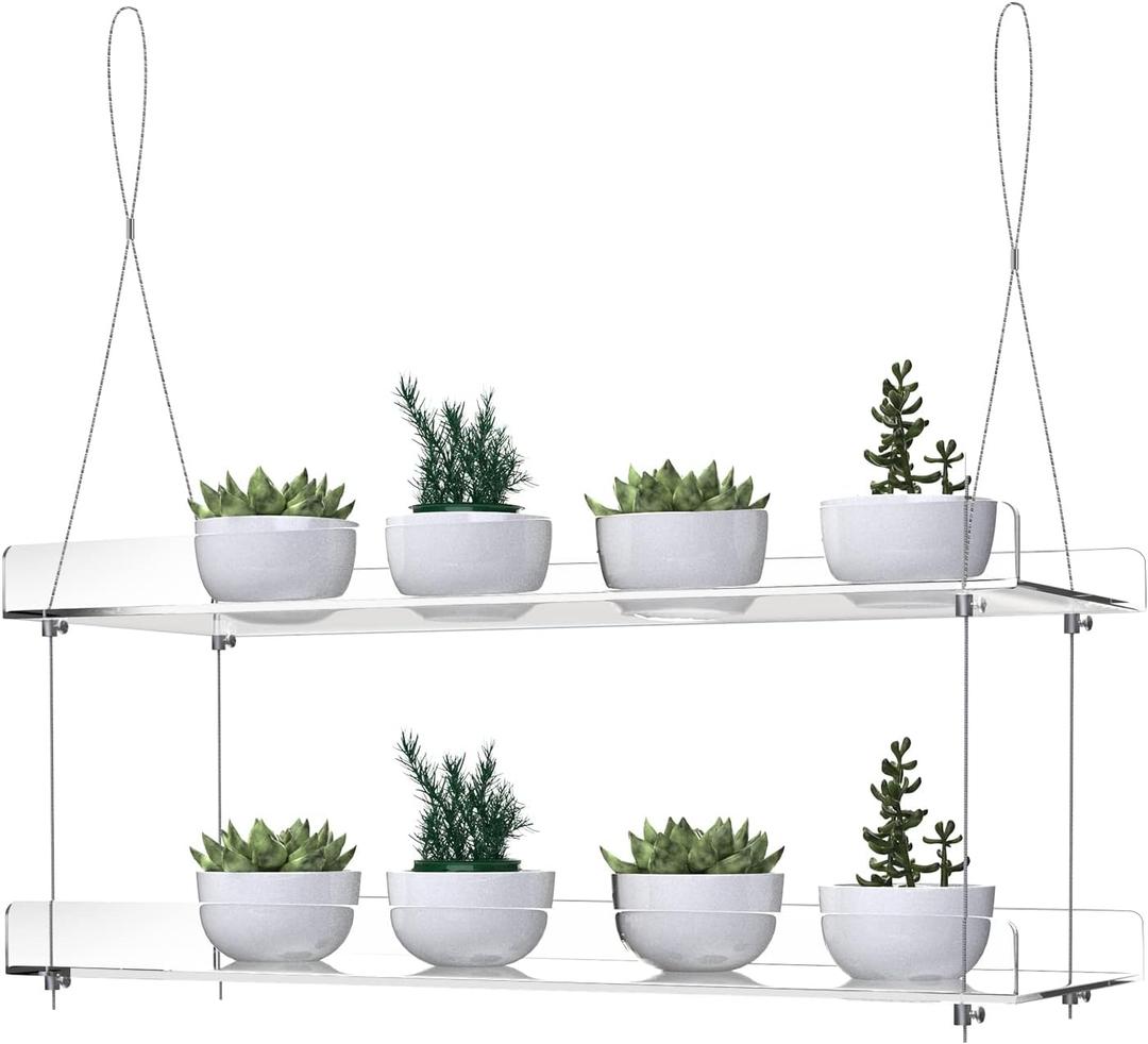 2-Tier Acrylic Window Display Shelves  16" Adjustable Clear Racks for Herbs, flowers and Indoor Greenery in Kitchen & Bedroom