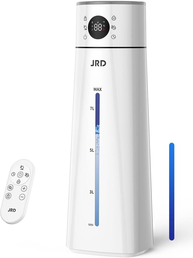 JRD Humidifier Large Room 8L/ 2.1Gal, Ultrasonic Cool Mist for Bedroom, Quiet Humidifier with Remote Control, 10 Mist Modes, 24H Timer, Night Light, AI Mode, 40H Run for Home OfficeGrey