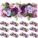 12 Pcs Wedding Arch Artificial Flower Panel Floral Swags Realistic Rose Silk Fake Peony Arrangement for Romantic Wedding Wall Reception Ceremony Welcome Sign, 20.9 x 9.4 Inches (Blue Pink)