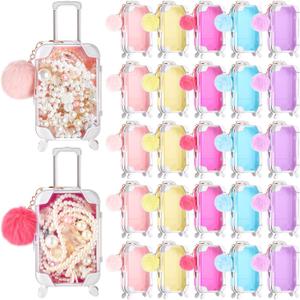 50 Pcs Mini Suitcase Empty Storage Box and Plush Ball Keychain Candy Luggage Containers Packaging Case for Bridal Shower Baby Shower Party Favors Travel Gifts (Multicolor)