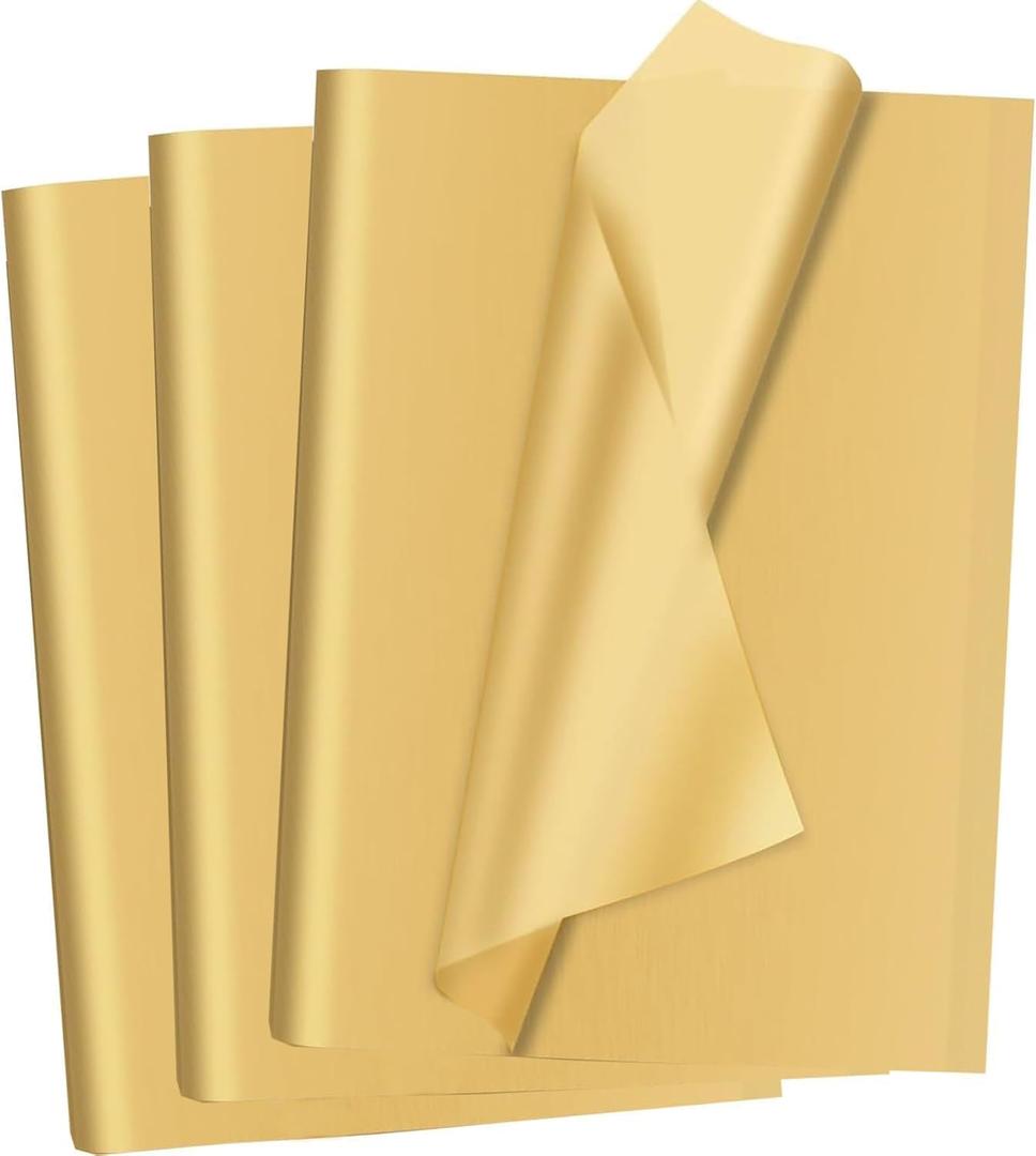 60 Sheets Gold Tissue Paper for Gift Bags Decoration, Art Tissue Paper Bulk for Packaging DIY Art Crafts Birthday Wedding Halloween, 14 X 20 Inch