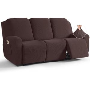 TAOCOCO Recliner Sofa Covers 8-Pieces Stretch Large Couch Covers for 3 Seats Reclining Slipcovers Soft Jacquard Pattern Furniture Protector (Dark Coffee)