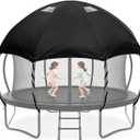 Trampoline Cover 12FT Waterproof Heavy Duty – All-Weather Outdoor Dome Tent with Clear PVC Skylight, Support Poles, Fits Round Trampolines as Trampoline Tent Cover