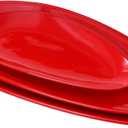 vicrays Large Oval Serving Platters, 16"/14"/10" Porcelain Serving Platters for Party, BBQ,Stackable Serving Trays Serving Plates for Appetizers, Sushi, Restaurant, Dessert, Set of 3 (Red)