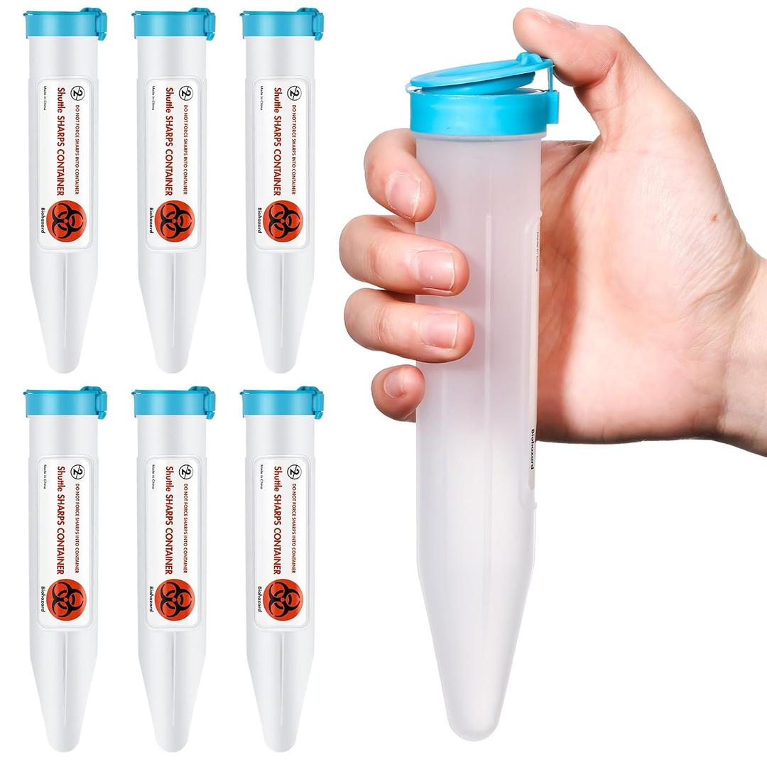 6 Count Single Use Travel Sharps Containers Transportable Small Disposal Sharps Containers with Locking Mechanism for Needles Syringes (Blue)