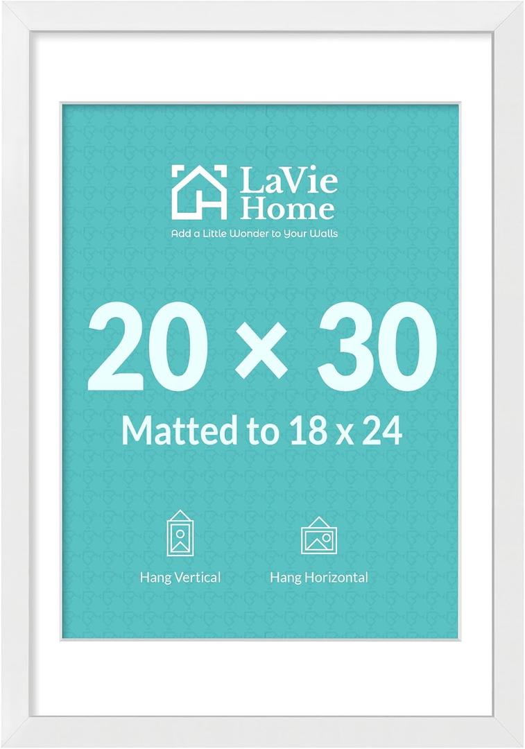 20x30 Picture Frame Gold Poster Frame,Display Pictures 18x24 with Mat or 20x30 Without Mat, Stable and Sturdy Frame and Polished Plexiglass, Horizontal and Vertical Format of The Walls