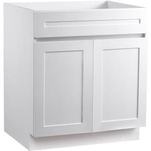 VEVOR White Shaker Base Cabinet, 30-Inch Unassembled Sink Base Cabinet, 30" W x 24" D x 34.5" H Ready to Assemble Cabinet with Soft-Close Doors and Adjustable Shelf, for Home Office