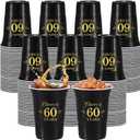 100 Pcs Cheers to 30th 40th 50th 60th Years Birthday Cups, Birthday Decoration Men 16 oz Disposable Plastic Cups Black Gold Hot Cold Drinks Cup for Women Anniversary Supplies(60 Years)
