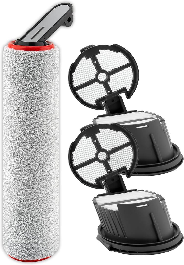 (3 Pack) H14 Pro Replacement Roller Brushes and HEPA Filters Compatible with Dreame H14 Pro Cordless Wet and Dry Vacuum Cleaner, 1 Roller Brush, 2 HEPA Filters, Replacement Parts