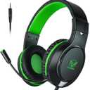 H-10 Gaming Headset for PS4, Xbox One, PC, PS5, Nintendo Switch, Stereo Wired Noise Cancelling Over Ear Headphones with Mic for Kids Adults, Bass Surround, Soft Memory Earmuffs, Green