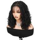 Micro Twist Braided Double Full Lace Wigs for Black Women Mini Braid Wig with Baby Hair Short Curly Box Braid Lace Synthetic Black Hair 14Inch