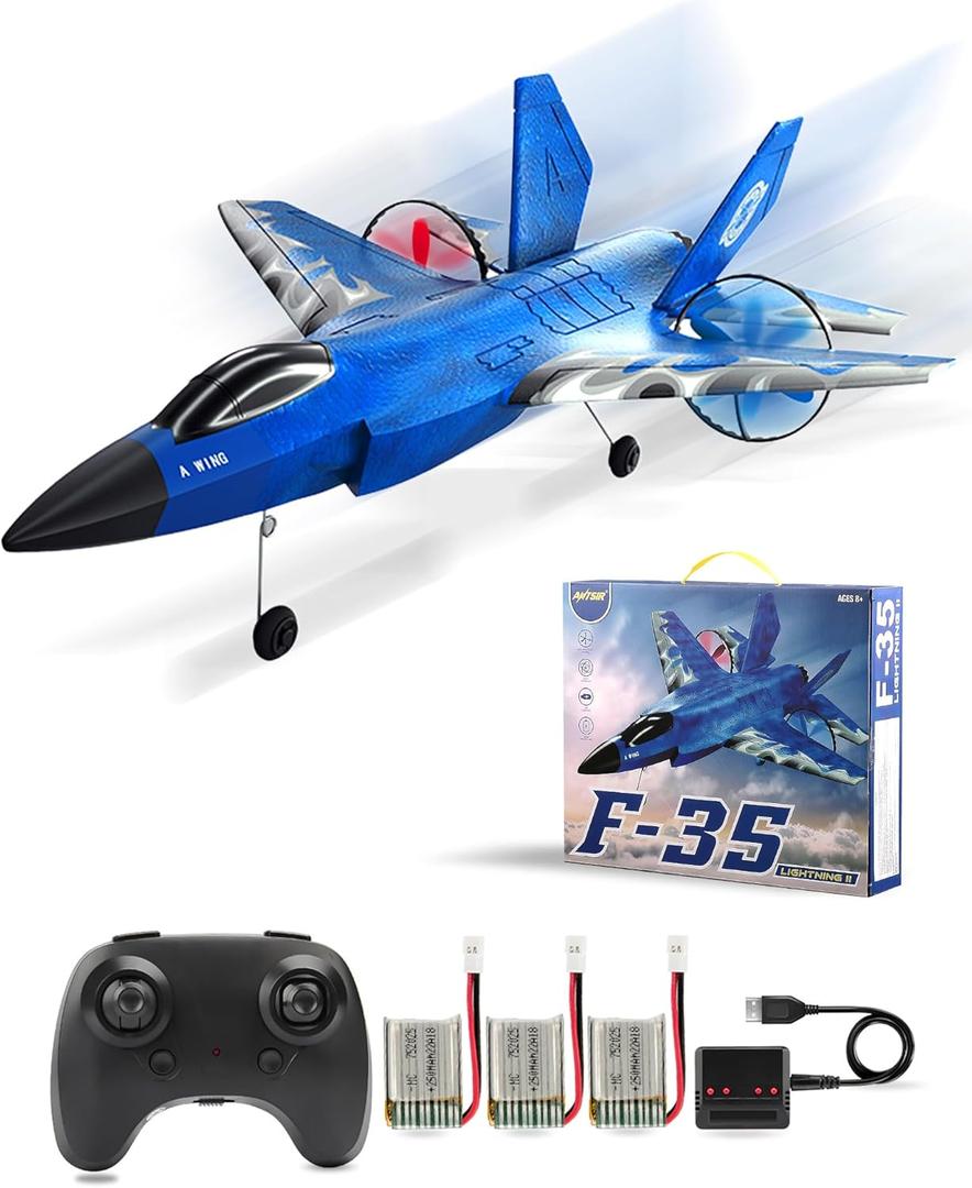 RC Airplane F-35 Remote Control Lightning II Jet Plane, 2.4GHz Smart Gyro Easy to Fly for Kids Adults Beginners (Blue)