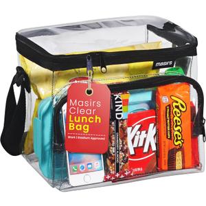 Masirs Clear Lunch Bag, Durable PVC Plastic See Through Lunch Bag with Adjustable Shoulder Strap Handle for Prison Correctional Officers, Work, School, Stadium Approved, Freezer Proof (Large)