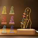 Light Up Guitar Pick Holder - Electric Headstock Shaped Acrylic & Wooden USB Powered Display Case Storage - Guitar Accessories Gift for Players Men (Color-a)