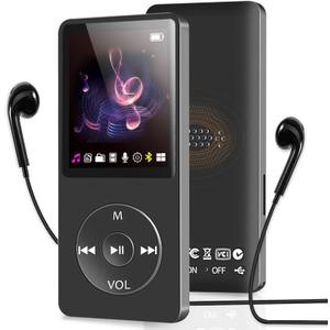 MP3 Player with Bluetooth and Speaker, 32GB MP3 Music Player, Up to 128GB Storage Extension, Portable and Multifunctional MP3 Players with FM Radio, Inlcuding Earphones, Supports Shuffle Playing