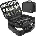 Cable Organizer Bag, Waterproof Travel Electronic Storage with Adjustable Divider, Shockproof Portable Double Layer Tech Bags Carrying Case for Cord, Earbuds, Charger, SD Card, Tech Gifts (Medium, Black)