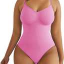 SHAPERX Women's Shapewear Bodysuit Tummy Control Body Shaper Seamless Sculpting Snatched Waist Body Suit (Small/Medium, Pink Thong)