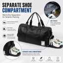 Sports Travel Gym Duffel Bag, Black, PU Leather, with Separate Shoe Compartment, Wet and Dry Separation, Large