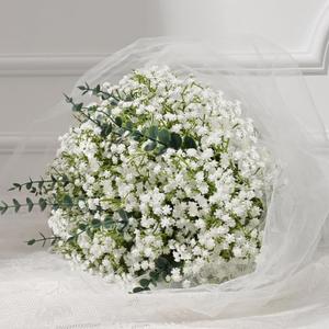 Dolicer 23 Pcs Babys Breath Artificial Flowers Eucalyptus Leaves Bouquet, White Fake Baby Breath Flowers and Eucalyptus Bulk, Real Touch Gypsophila Bouquet for Wedding Party Arrangement Home Decor (15 Pcs+8 Pcs Eucalyptus Stems)