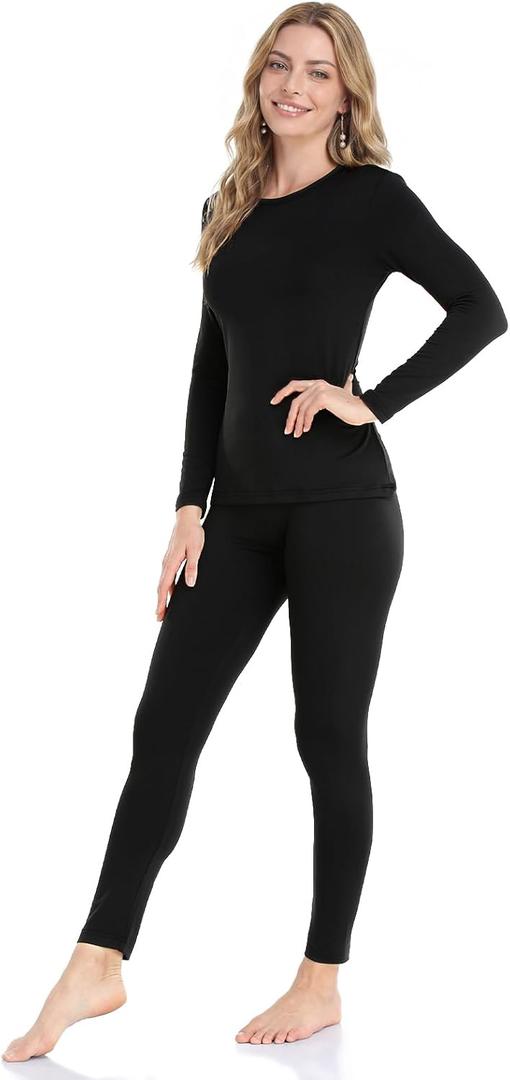 WEERTI Thermal Underwear for Women Long Johns with Fleece Lined Base Layer Women Cold Weather Top Bottom (Black, M)