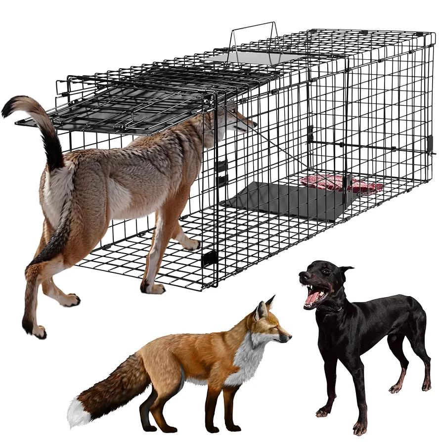Toriexon Large Live Catch Animal Traps Black 51.2 x 19.7 x 17.7 inch, Easy to Set and Release Live Animal Trap, Collapsible Large Animal Catcher Cage for Large Dogs, Foxes