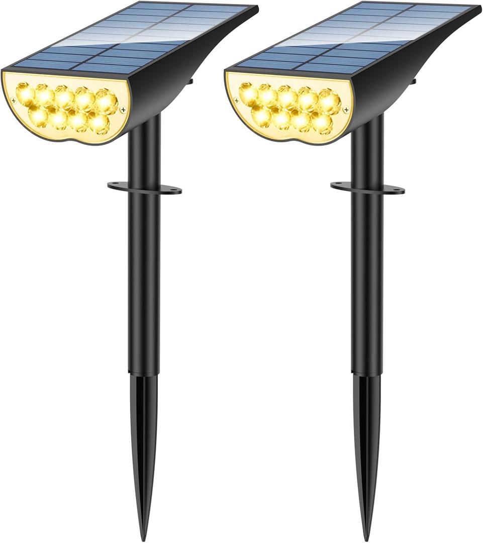 Solar Spot Lights Outdoor, Solar Lights Outdoor Waterproof IP65, 3 Brightness Modes Dusk to Dawn Landscape Spotlights for Yard Garden Pathway Tree Decoration, Warm White, 2 Pack