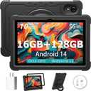 Tablet 10 Inch Android 14 Tablet, 16GB RAM 128GB ROM, 1TB Expansion, Octa-core, Large Capacity Battery, 5MP + 8MP Dual Camera, 5G/2.4G WiFi, Bluetooth 5.0, GPS, Drop-Proof Case - Black (Black)