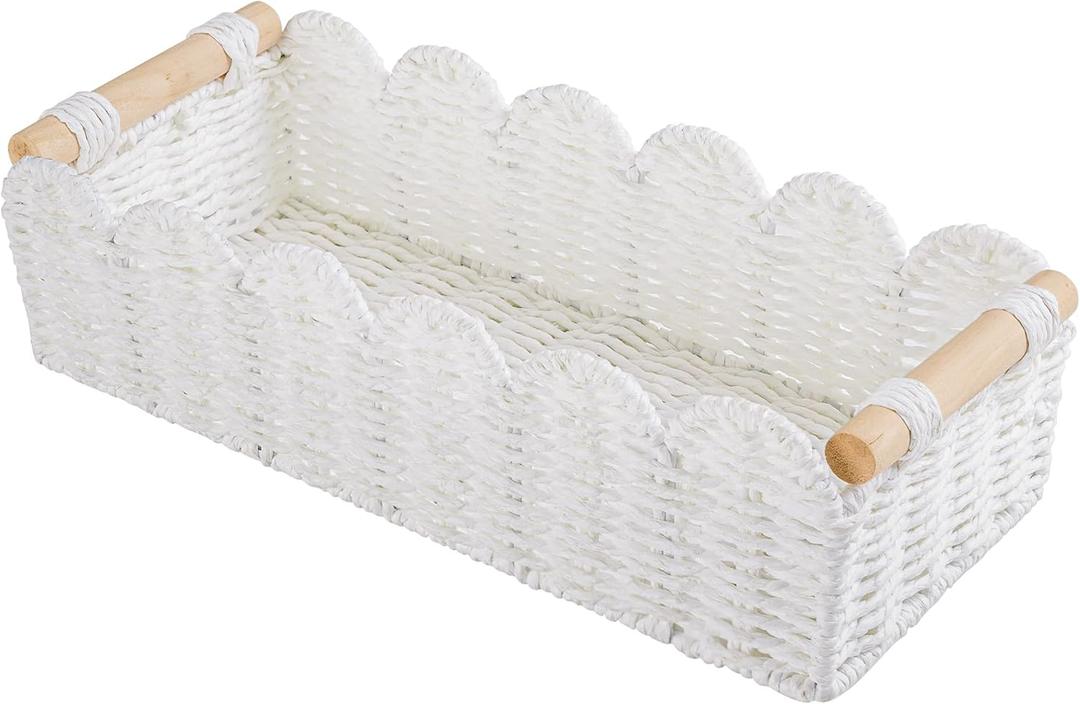 Toilet Paper Storage Basket Bathroom Counter Organizer Wicker Baskets for Organizing Cute Basket for Bedroom Nursery Room Kitchen Bathroom Decor-White