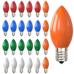 Oviejo C7 Led Replacement Christmas Light Bulb, C7 Multicolor Led Bulbs for Christmas Outdoor String Lights, E17/C7 Intermediate Base-0.6 Watts, 24 Pac