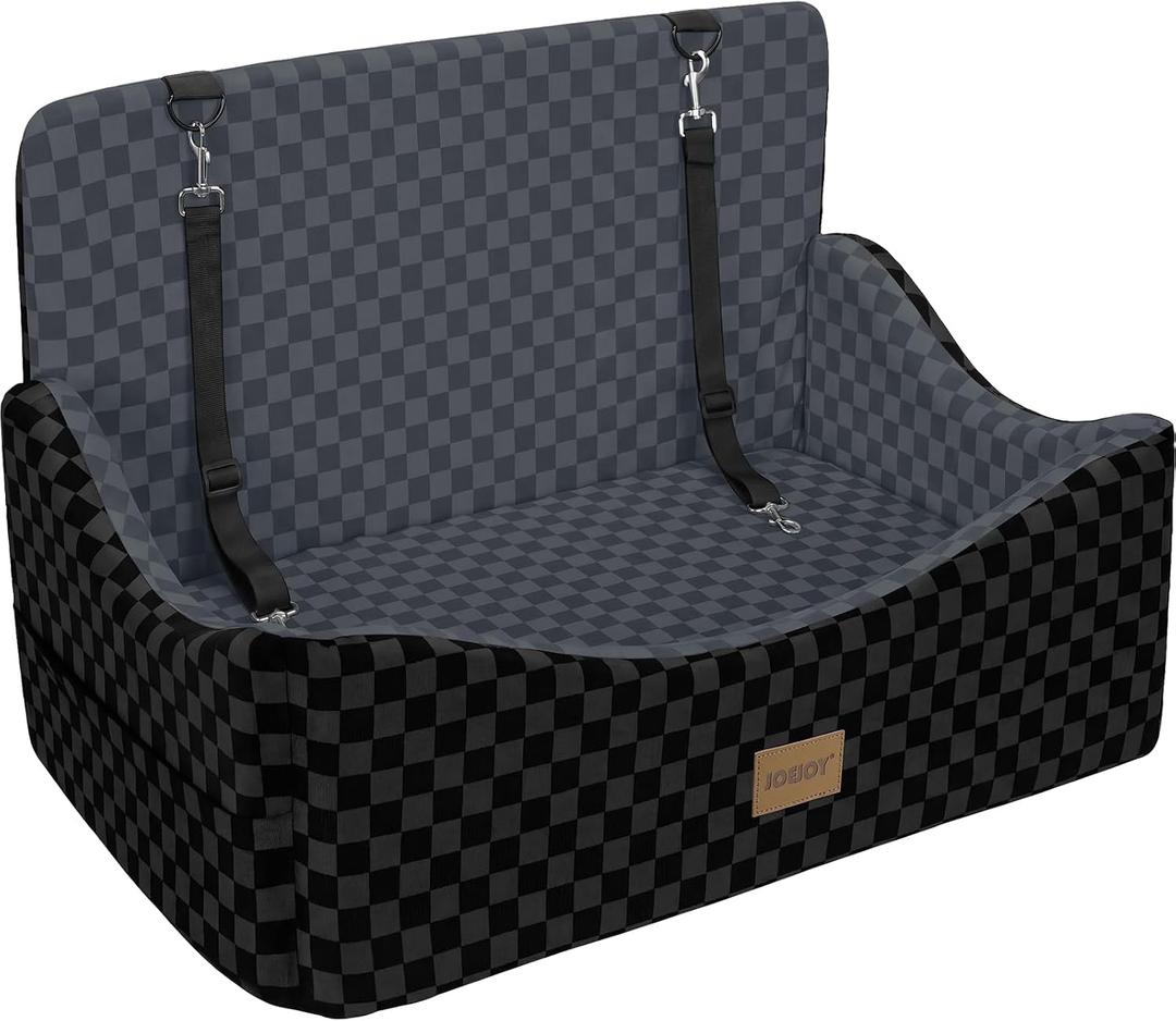 JOEJOY Dog Car Seat for Medium/Large Dogs - Reversible Dual-Sided Travel Dog Car Bed with Memory Foam, Washable Pet Booster Seat for Dogs up to 55 lbs or 2 Small Dogs, 2 Safety Leashes, Dark Grey