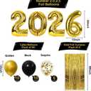 Labeol 39 PCS New Years Decorations 2026, Happy New Year Set with Large Foil Balloons, Banner, Gold Foil Curtains Black, Gold, Confetti Balloons for Party
