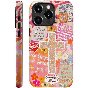 DAIZAG Case Compatible with iPhone 14 Pro,Durable Shock Protection Cover for Girl Women,Bible Cross Flower Collage Orange