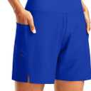 G Gradual Women's 7" Long Swim Board Shorts High Waisted Quick Dry Beach Swimming Shorts for Women with Liner Pockets (Blue)