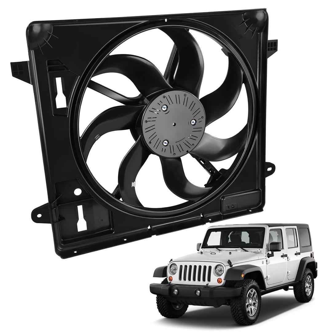 621-601 Engine Cooling Radiator Fan Assembly, Fits for JEE-p Wrangler 2012-2017, for Wrangler JK 2018, Replace 68143894AA 68143894AB 6010277 624080 CF13078