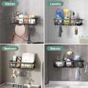 Veken Shower Caddy 6-Pack, Advanced Rustproof Design, No Drilling Adhesive Shelves, Rack with Soap Holder, Large Capacity Bathroom Organizers and Storage, Wall-Mounted Kitchen & Home Decor, Black